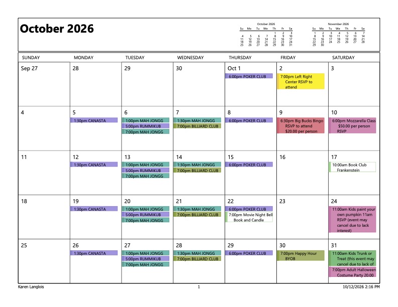 October 2026 Games and Events